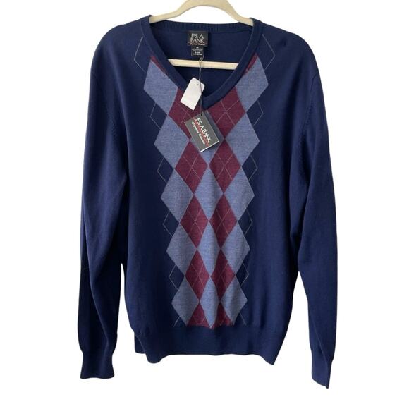 NWT Jos. A. Banks Navy Argyle Wool Sweater Size Medium - Picture 1 of 8